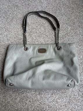 Michael Kors Gray Leather Chain-Handle Shoulder Bag
